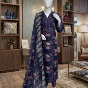 Shab-e-Gul Navy Blue D4-(3 piece) Stitched