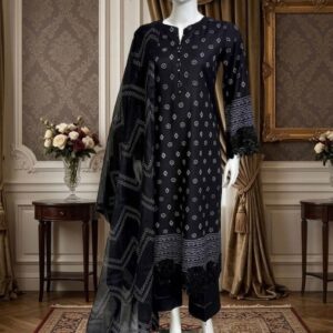 Siyah-e-Bandhan Black and White D5-(3 piece) Stitched